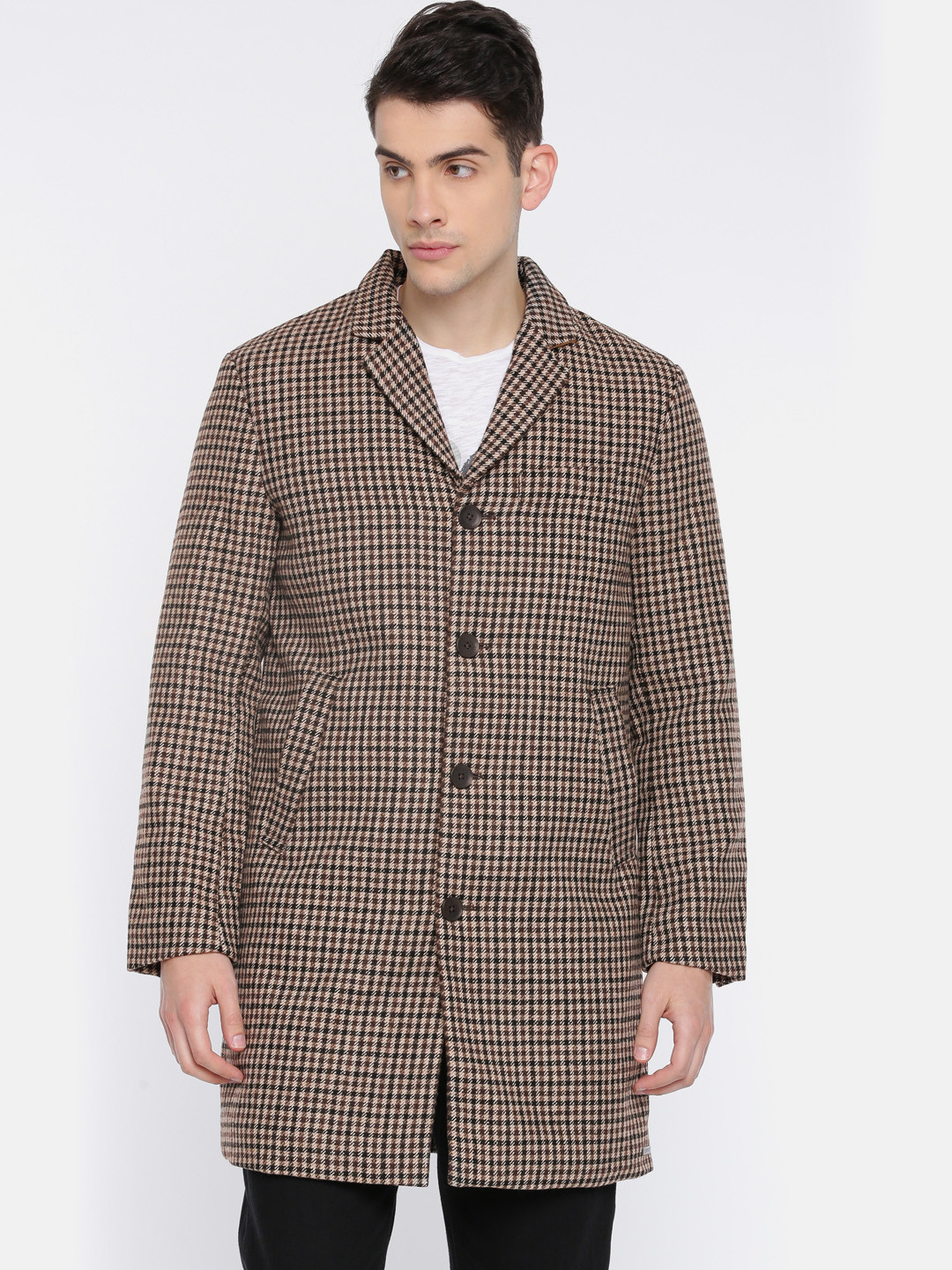 Buy ESPRIT Men Brown Checked Overcoat Coats for Men 7755407 Myntra