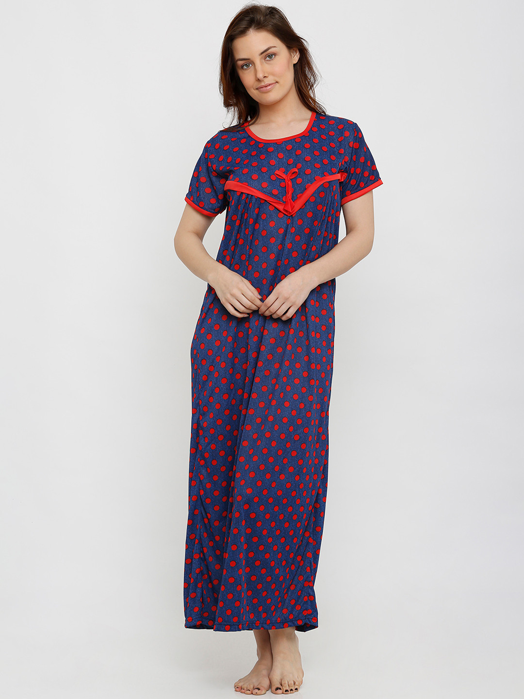 Buy Pretty Awesome Navy Blue & Red Printed Nightdress Nightdress for