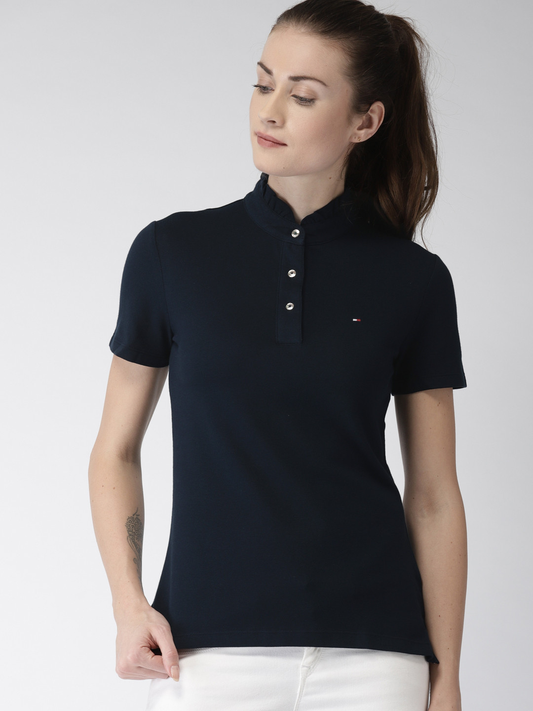 Buy Tommy Hilfiger Women Blue Solid Slim Fit T Shirt Tshirts for