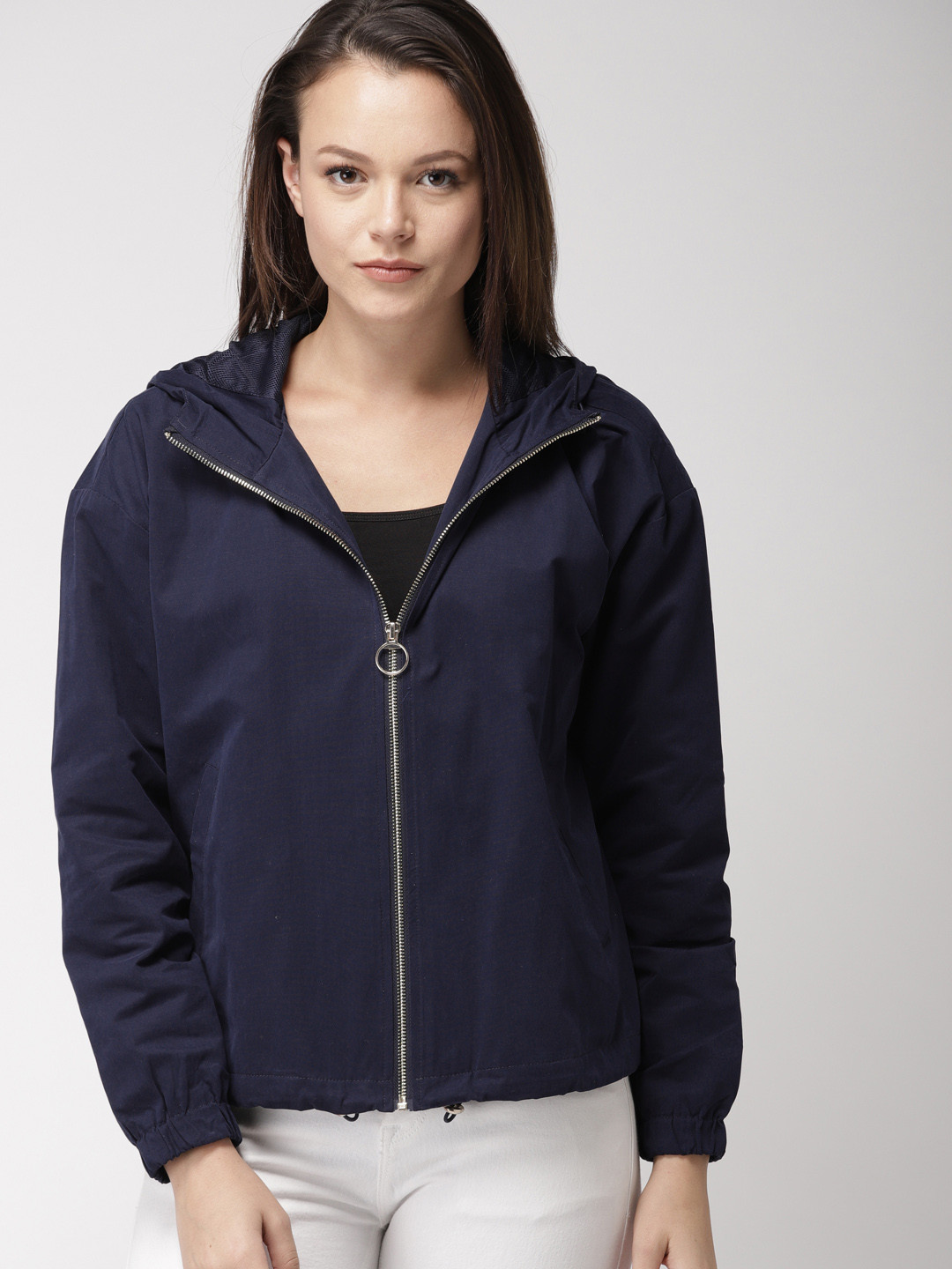 Buy FOREVER 21 Women Navy Blue Solid Tailored Jacket Jackets for