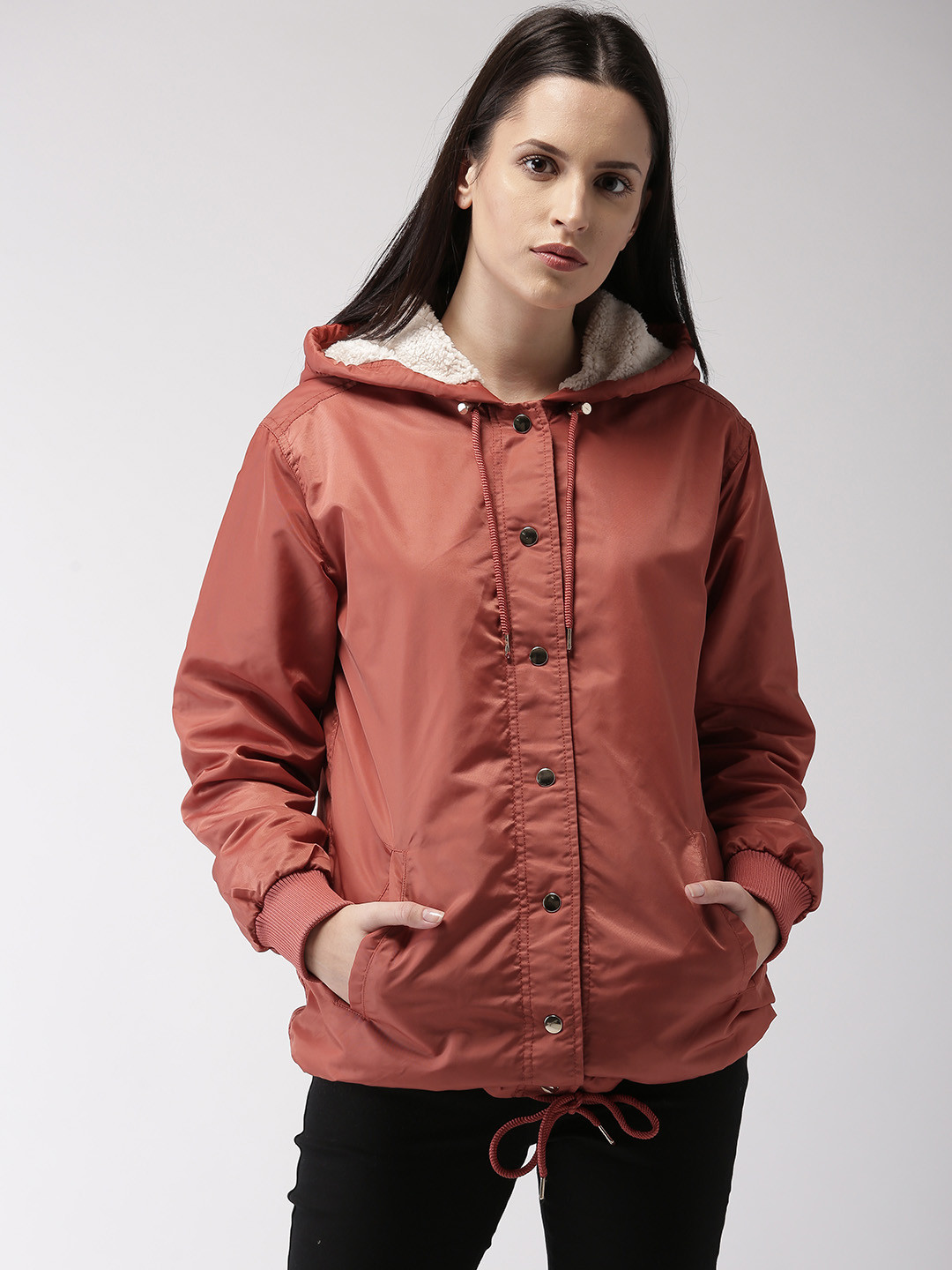 Buy FOREVER 21 Women Rust Orange Solid Hooded Parka Jacket Jackets