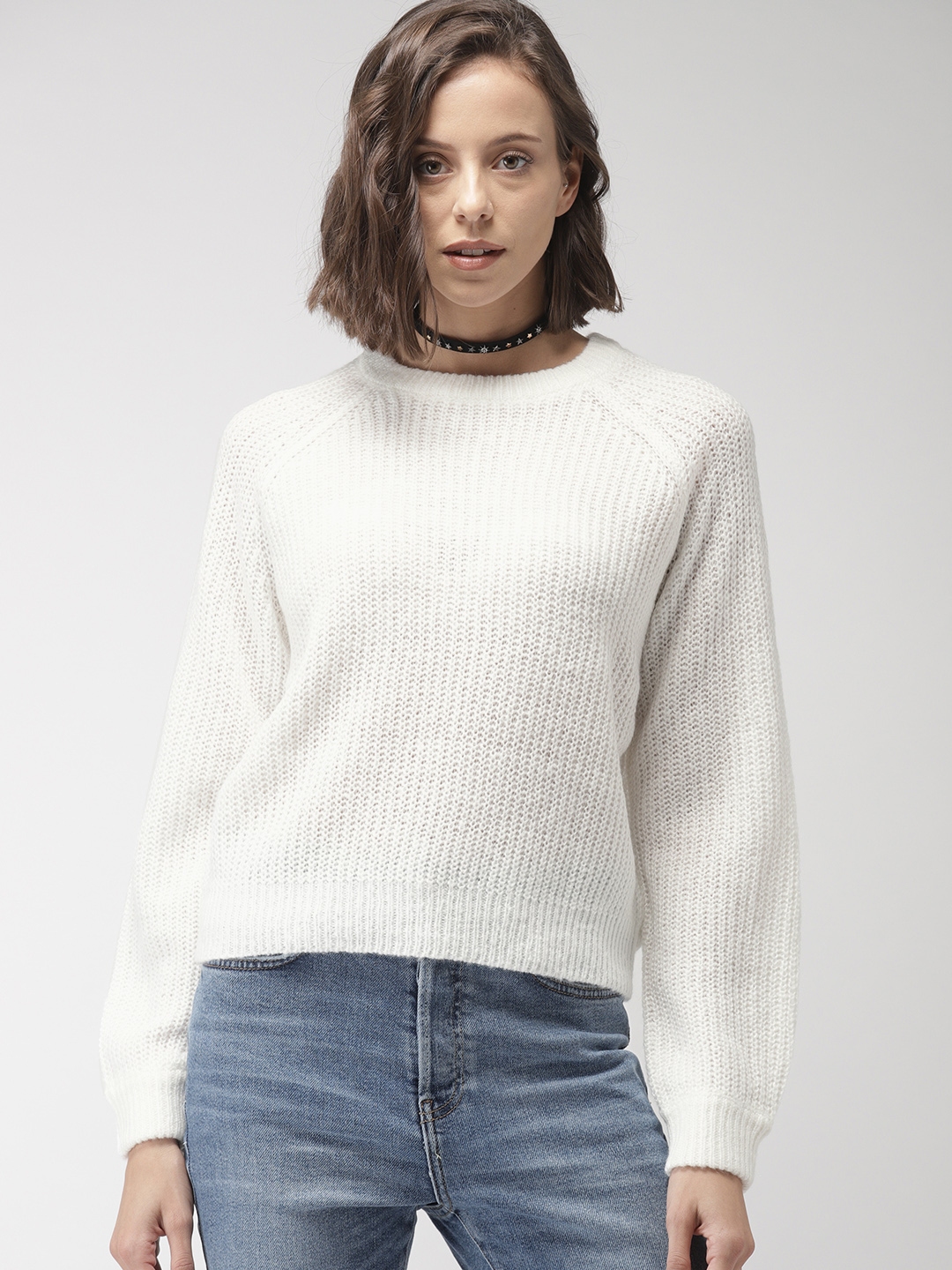 Buy FOREVER 21 Women White Coloured Solid Pullover Sweater - Sweaters ...