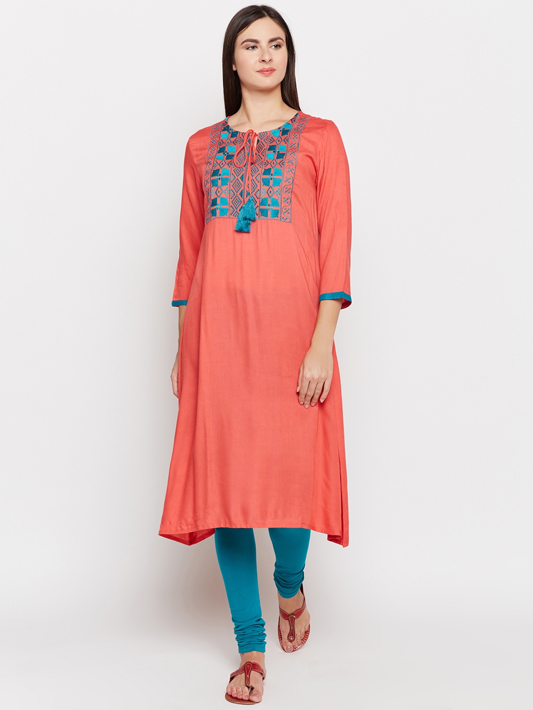 Buy Be Indi Women Peach Coloured Solid A Line Kurta - Kurtas for Women ...