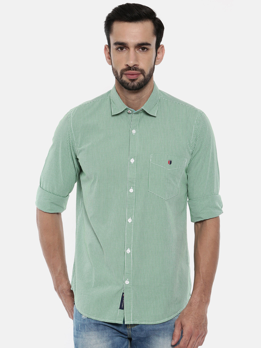 Buy IDC Men Green & White Slim Fit Checked Casual Shirt Shirts for