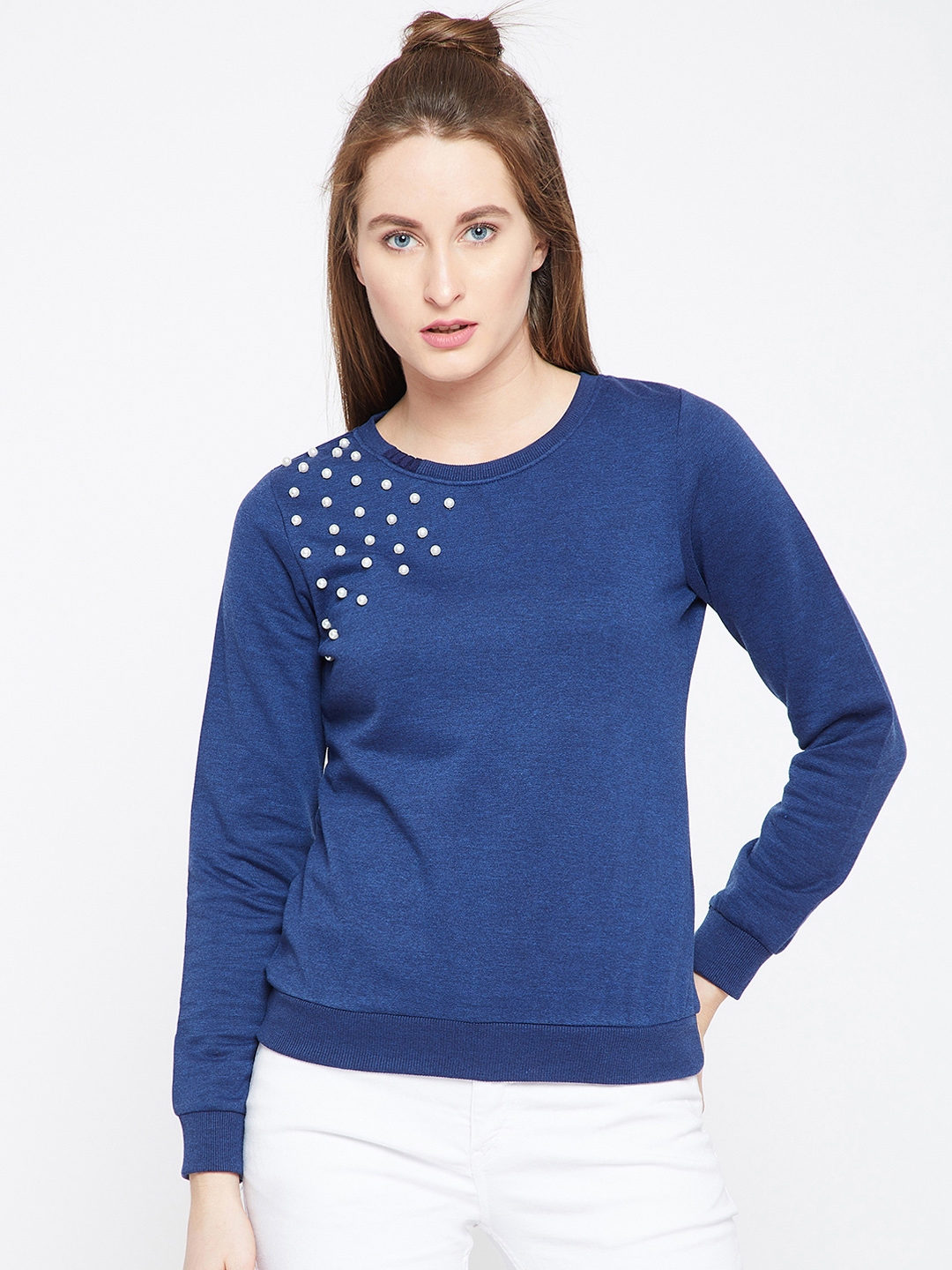Buy RARE Women Navy Blue Solid Sweatshirt - Sweatshirts for Women ...