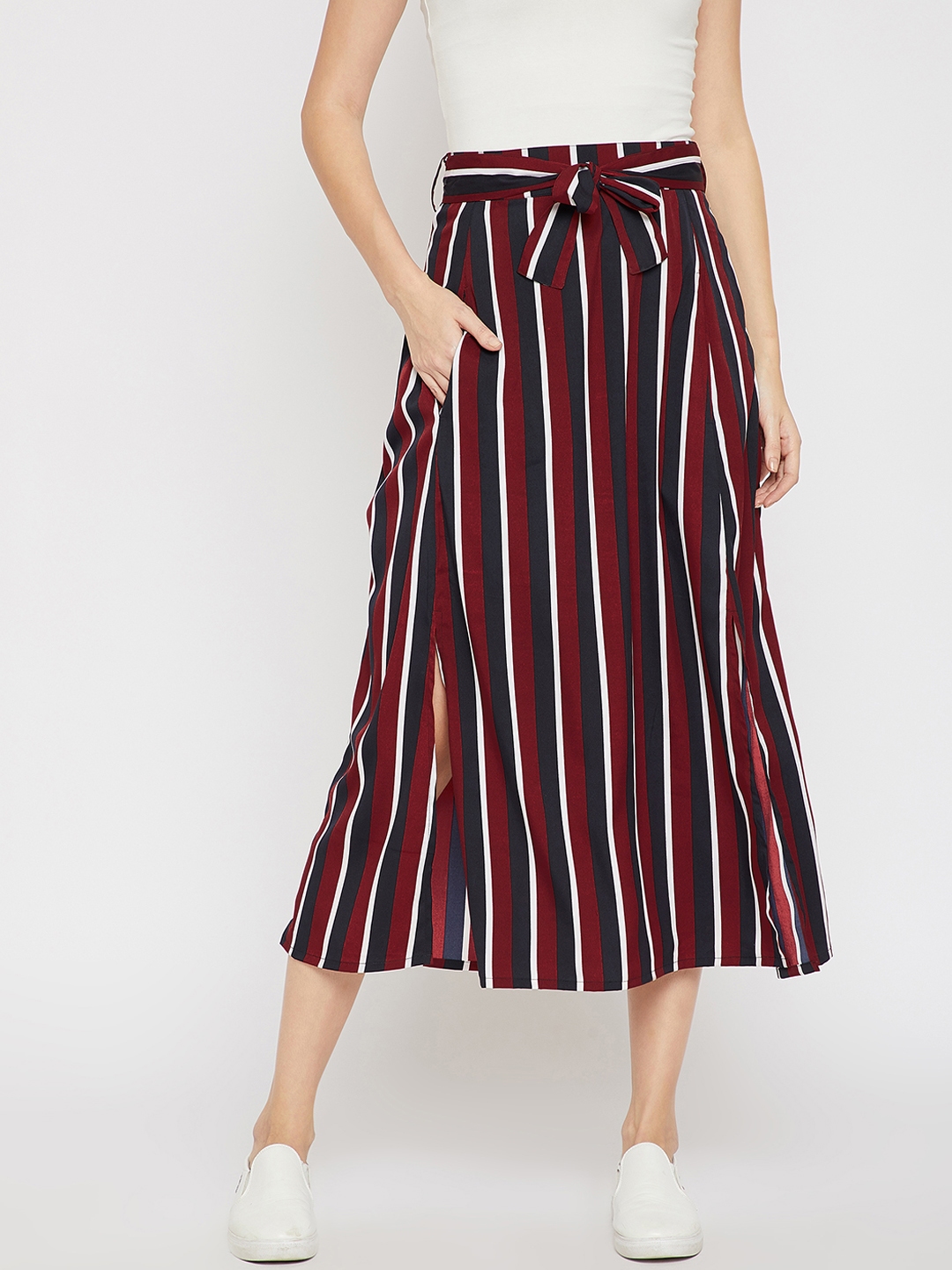 Buy Rare Women Maroon And Navy Blue Striped A Line Maxi Skirt Skirts For Women 7761648 Myntra 8907