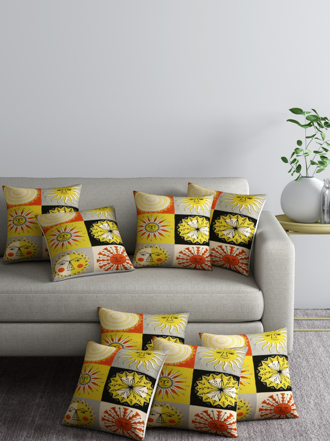 Buy Aura Grey Set Of 8 Quirky Square Cushion Covers Cushion Covers