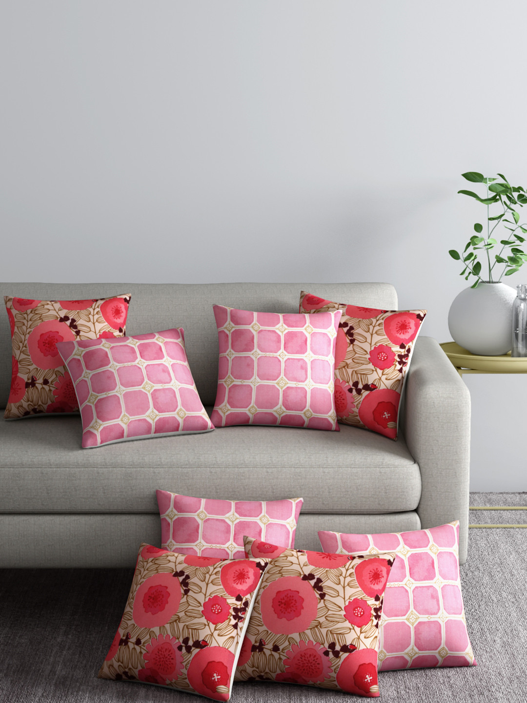 Buy Aura Pink Set Of 8 Floral Square Cushion Covers Cushion Covers for Unisex 7762267 Myntra