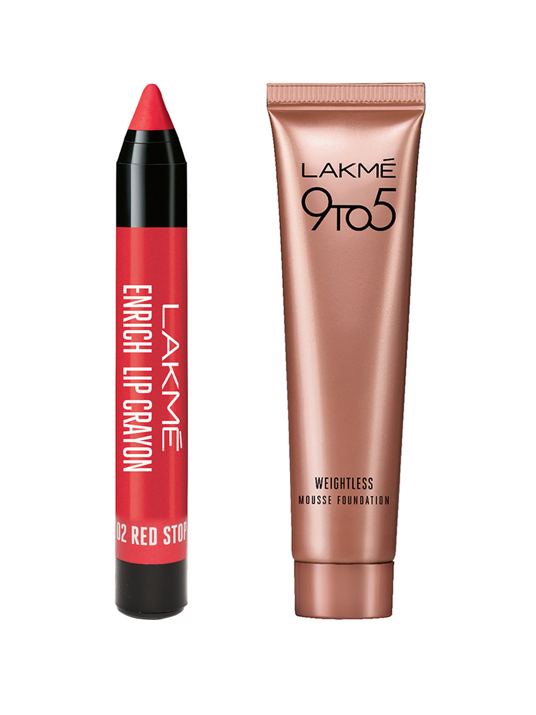 Buy Lakme Red Stop 02 Lip Crayon & Beige Vanilla Mousse Foundation