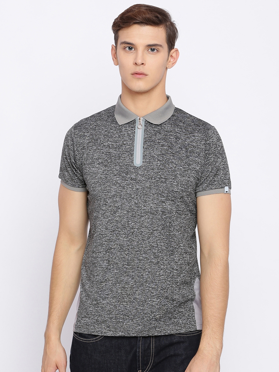 Buy Basics Men Grey Solid Polo Collar T Shirt - Tshirts for Men 7763772 ...