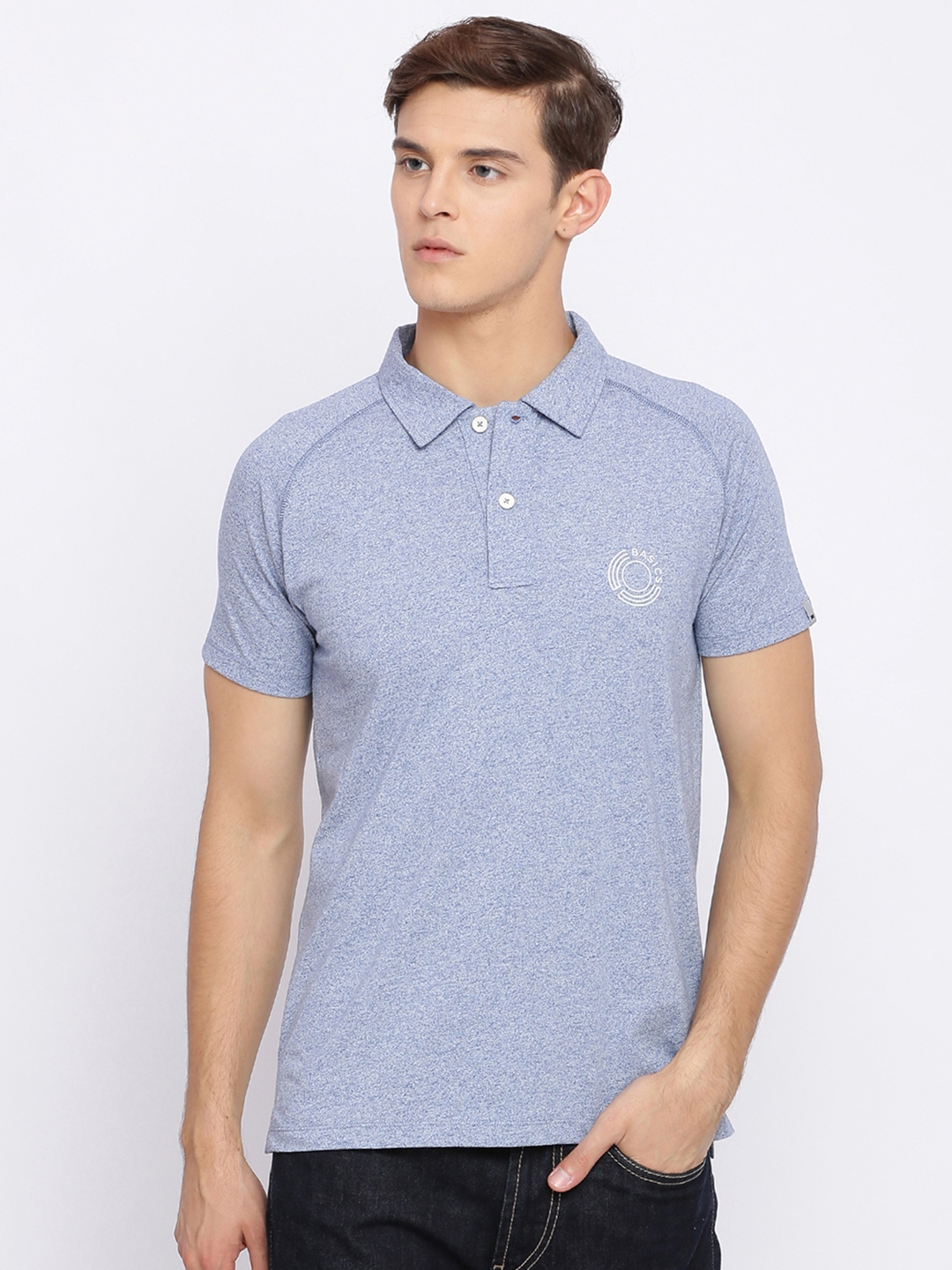 Buy Basics Men Blue Solid Polo Collar T Shirt - Tshirts for Men 7763795 ...