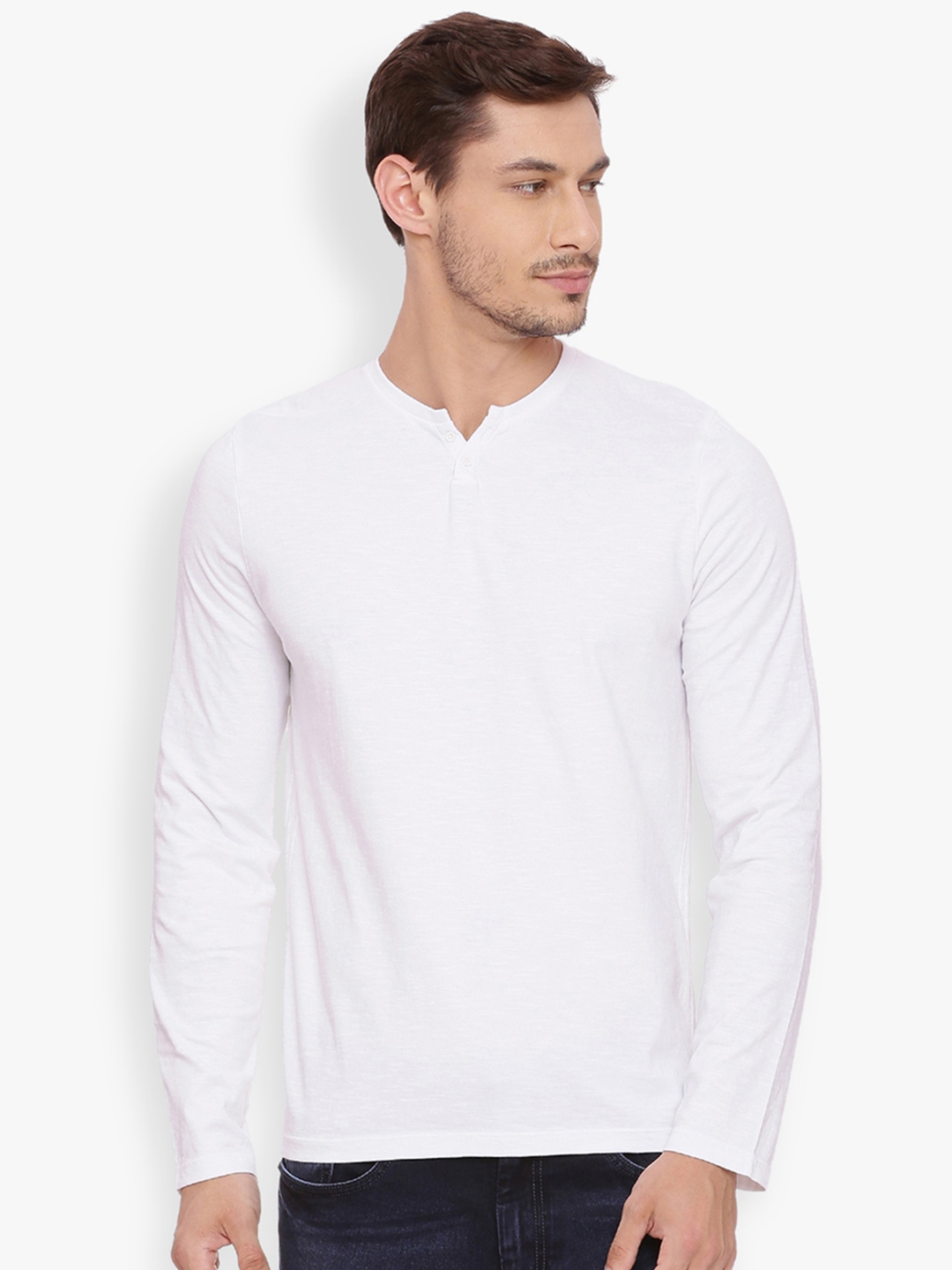 Buy Basics Men White Solid Henley Neck T Shirt - Tshirts for Men ...
