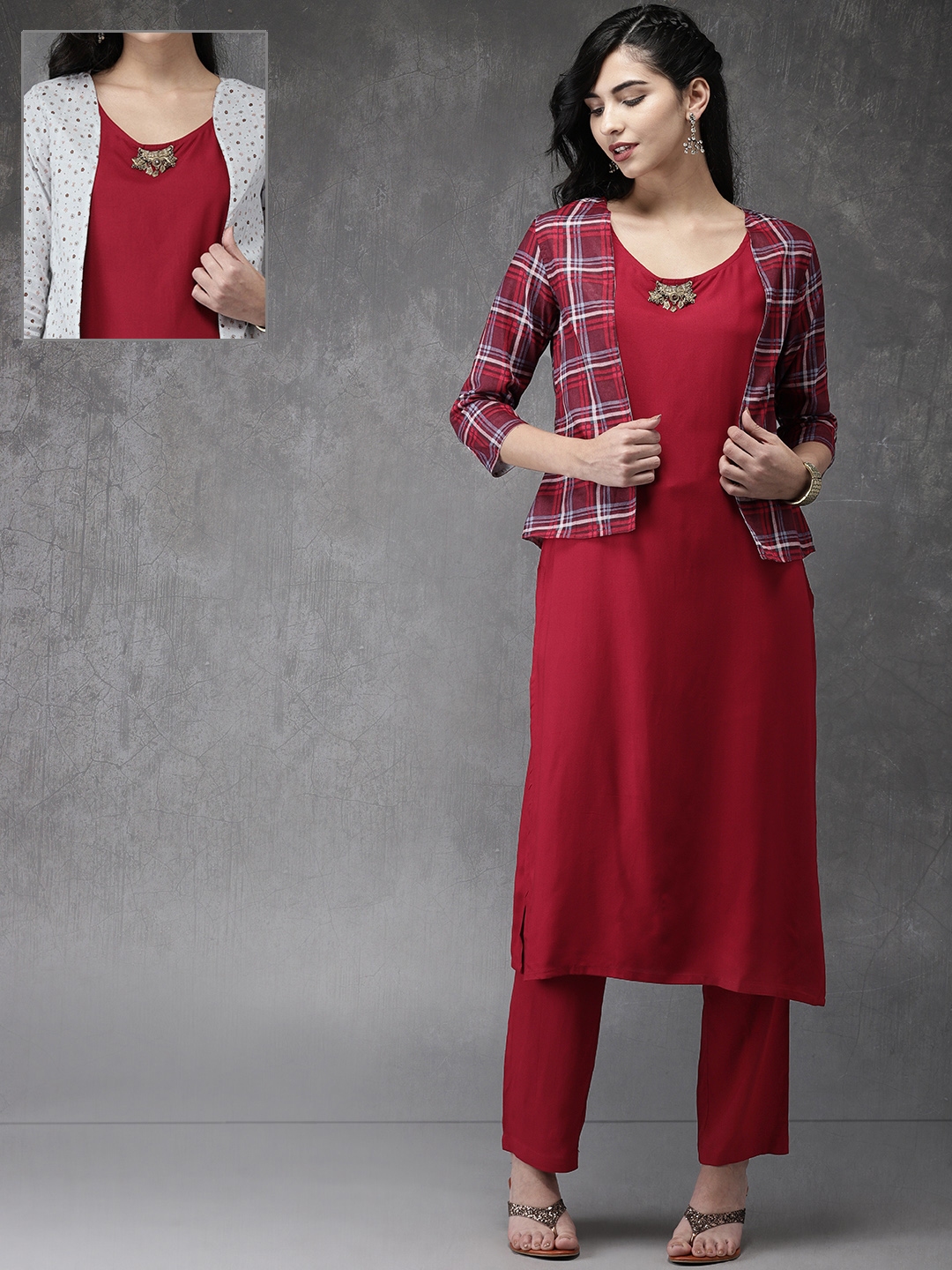 anouk maroon kurta set