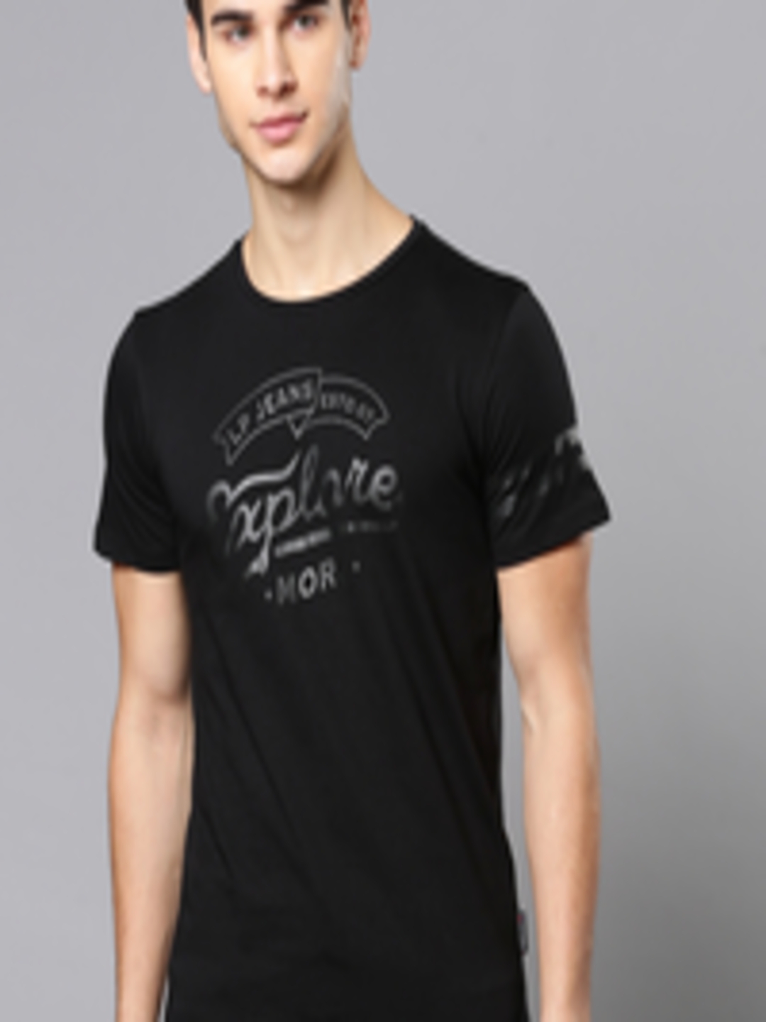 Buy Louis Philippe Jeans Men Black Printed Round Neck T Shirt - Tshirts ...