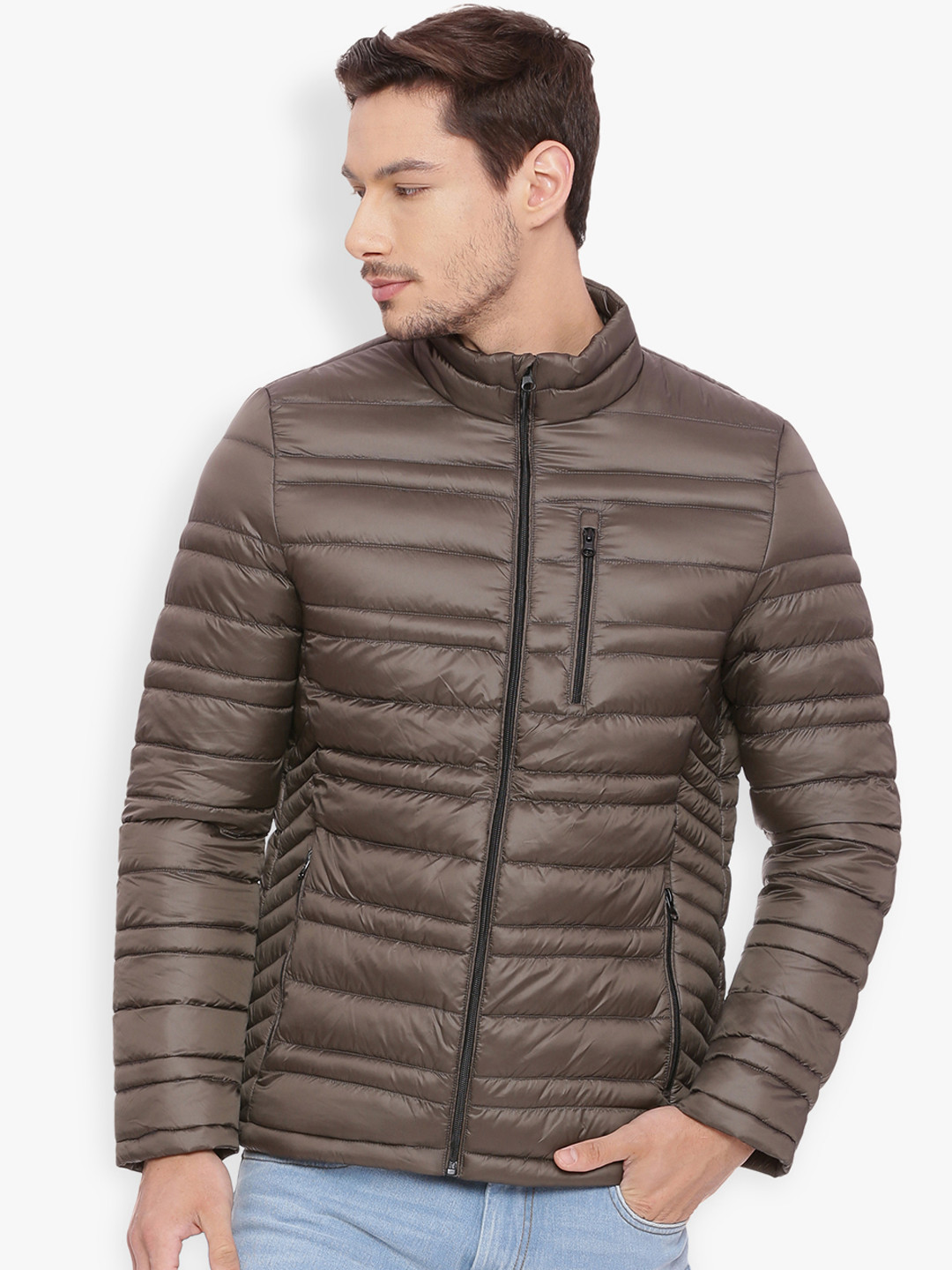 Buy Basics Men Brown Solid Puffer Jacket Jackets for Men 7765594 Myntra