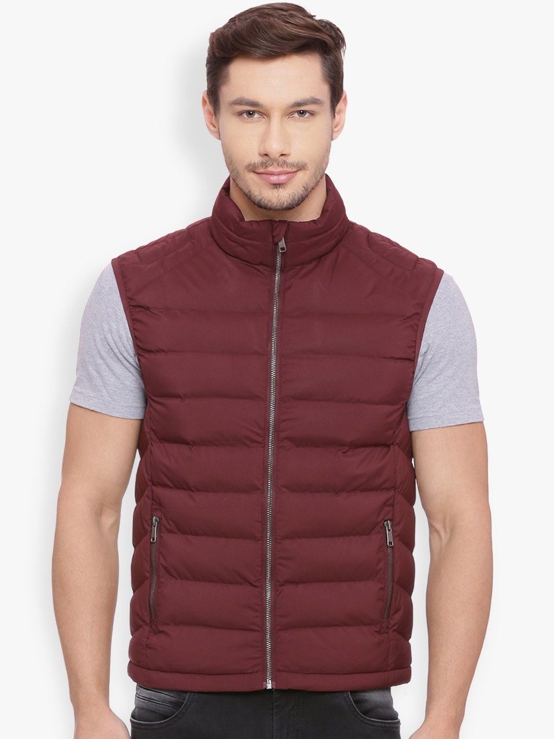 Buy Basics Men Red Solid Puffer Jacket - Jackets for Men 7765609 | Myntra