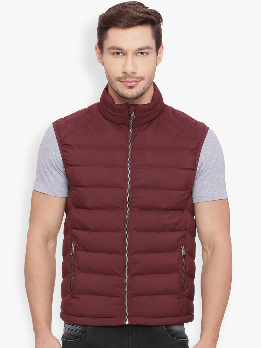 Buy Basics Men Red Solid Puffer Jacket Jackets for Men 7765609 Myntra