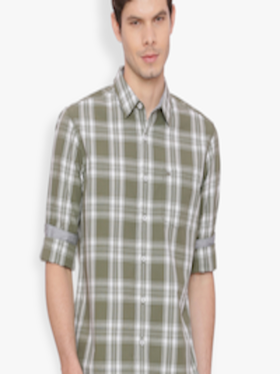 Buy Basics Men Green & Grey Slim Fit Checked Casual Shirt - Shirts for ...