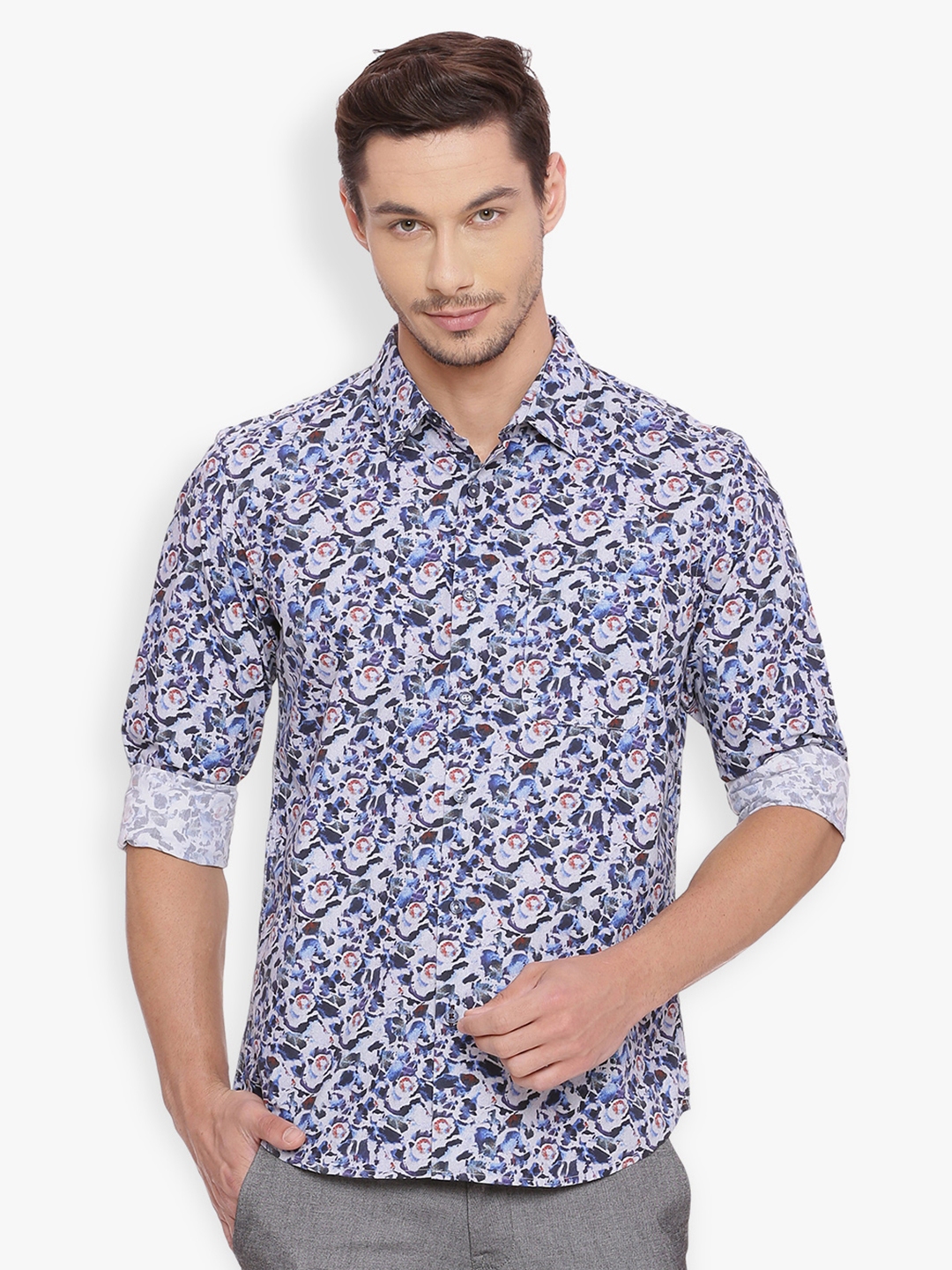 Buy Basics Men Blue & White Slim Fit Printed Casual Shirt - Shirts for ...