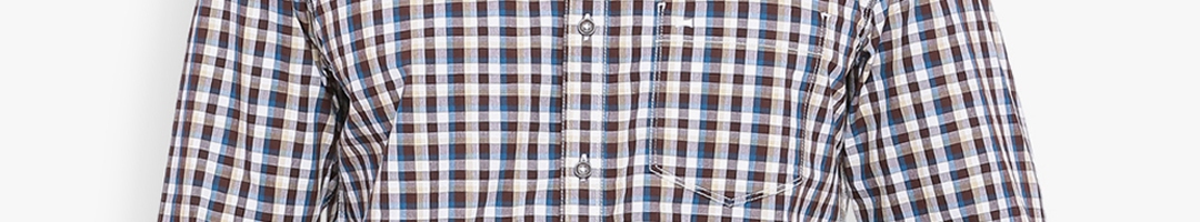 Buy Basics Men Brown & White Slim Fit Checked Casual Shirt - Shirts for ...