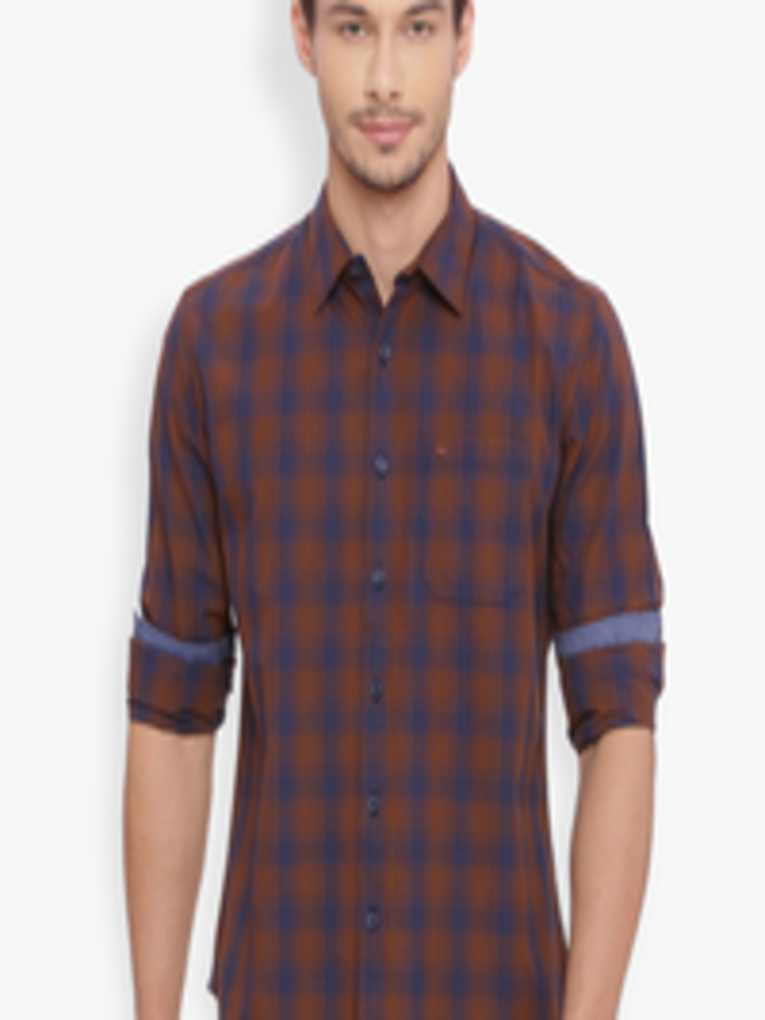 Buy Basics Men Brown & Blue Slim Fit Checked Casual Shirt - Shirts for ...