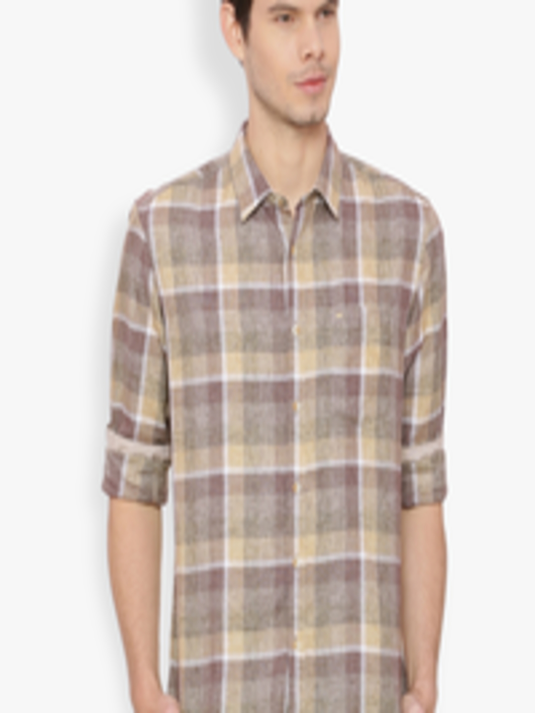 Buy Basics Men Khaki & Brown Slim Fit Checked Casual Shirt - Shirts for ...