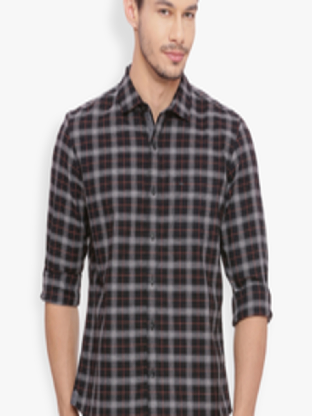 Buy Basics Men Black & Grey Slim Fit Checked Casual Shirt - Shirts for ...