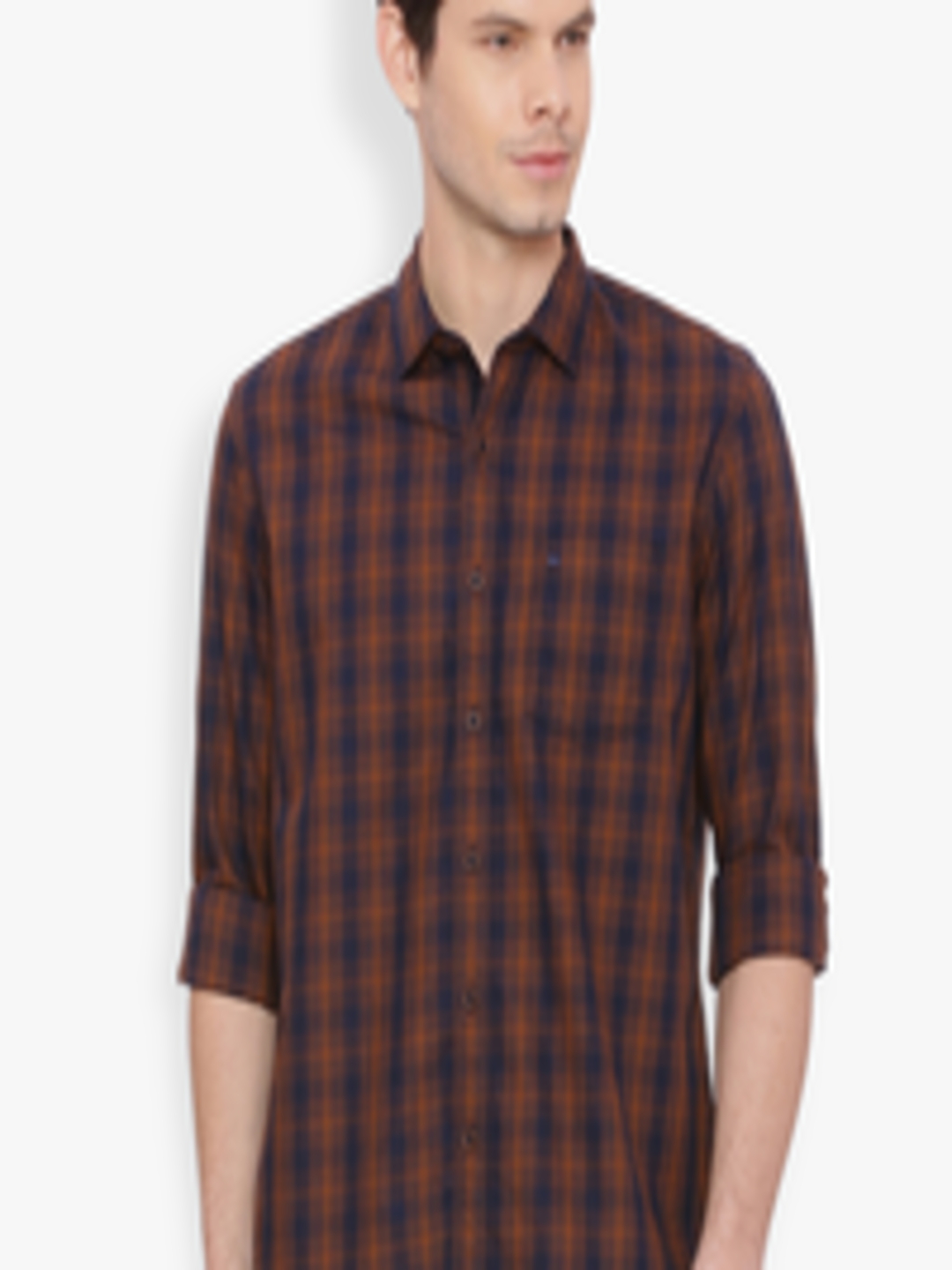 Buy Basics Men Brown & Navy Blue Slim Fit Checked Casual Shirt - Shirts ...