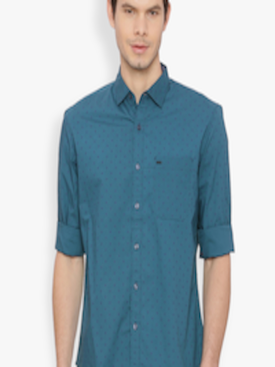 Buy Basics Men Teal Slim Fit Printed Casual Shirt - Shirts for Men ...