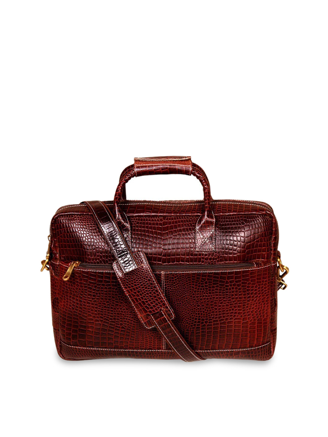 Buy Leather World Unisex Brown Genuine Leather Textured Laptop Bag