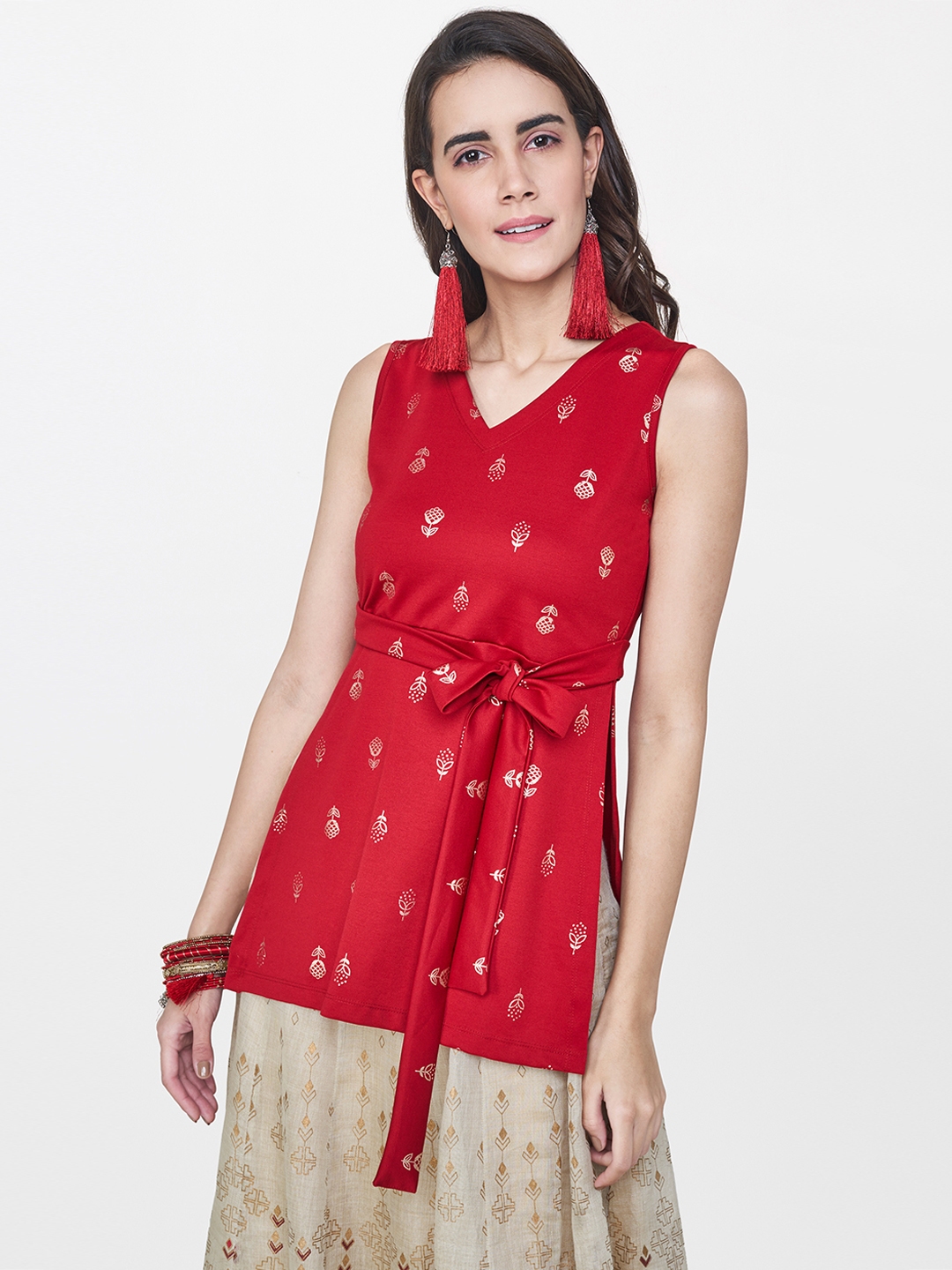Buy Global Desi Women Red Printed A Line Top - Tops for Women 7770616 ...