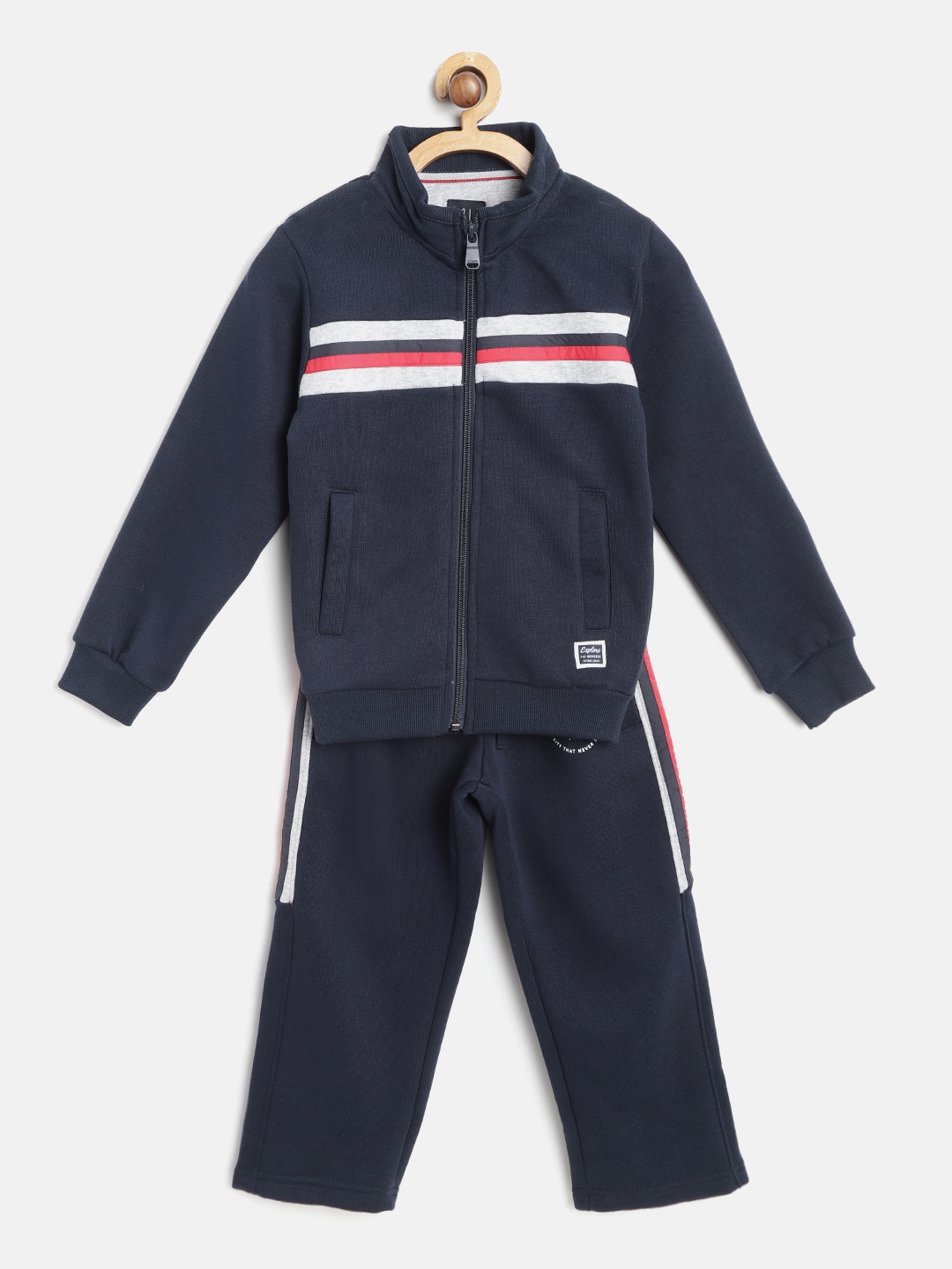 Buy Octave Boys Navy Blue Solid Tracksuit With Striped Detail ...