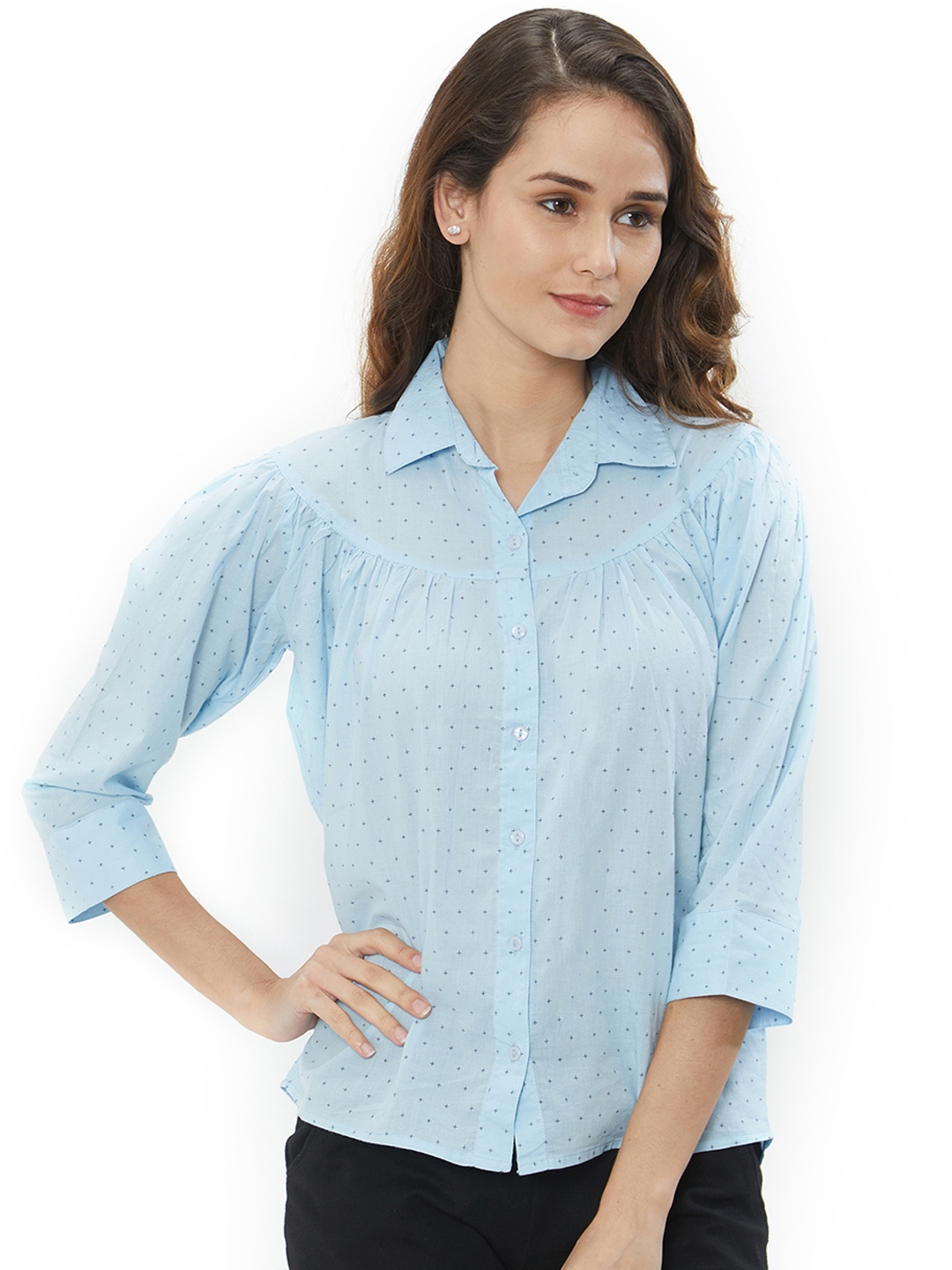 Buy Bombay High Women Blue Standard Slim Fit Printed Casual Shirt ...