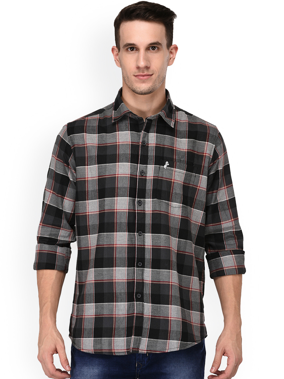 Buy SKY WATER Men Black & Off White Slim Fit Checked Casual Shirt