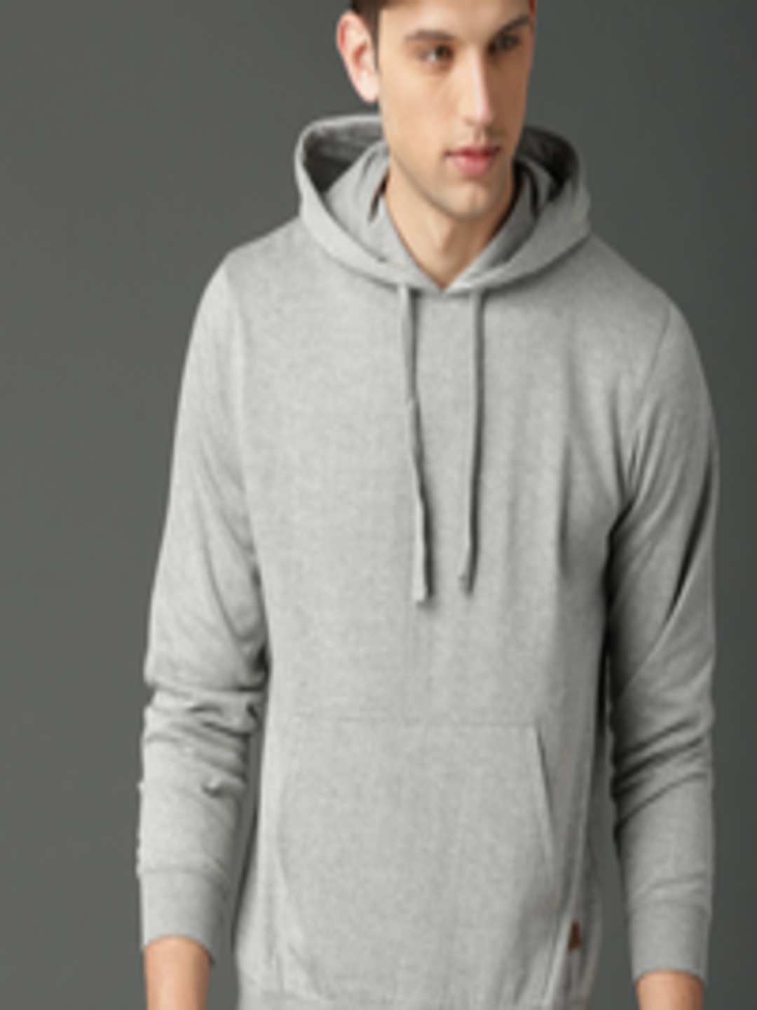 Buy Roadster Men Grey Melange Solid Hooded Sweatshirt - Sweatshirts for ...