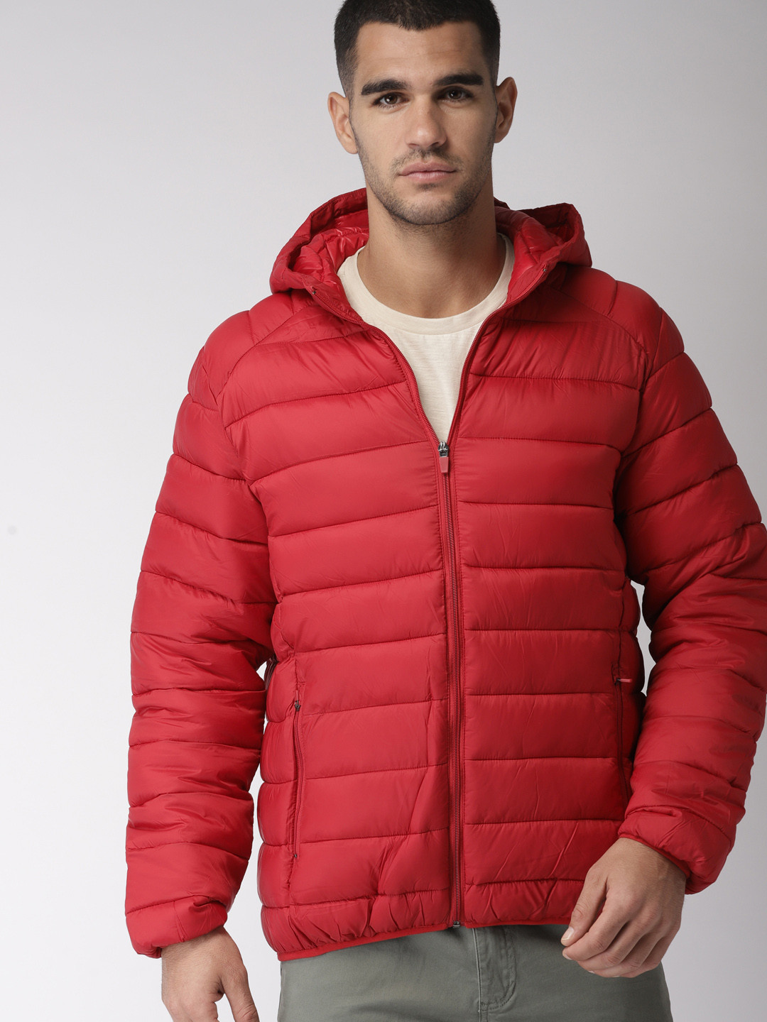 Buy FOREVER 21 Men Red Solid Hooded Puffer Jacket Jackets for Men
