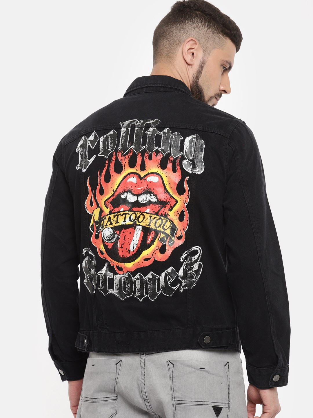 Buy FOREVER 21 Men Black Printed Denim Jacket Jackets for Men 7781577 Myntra