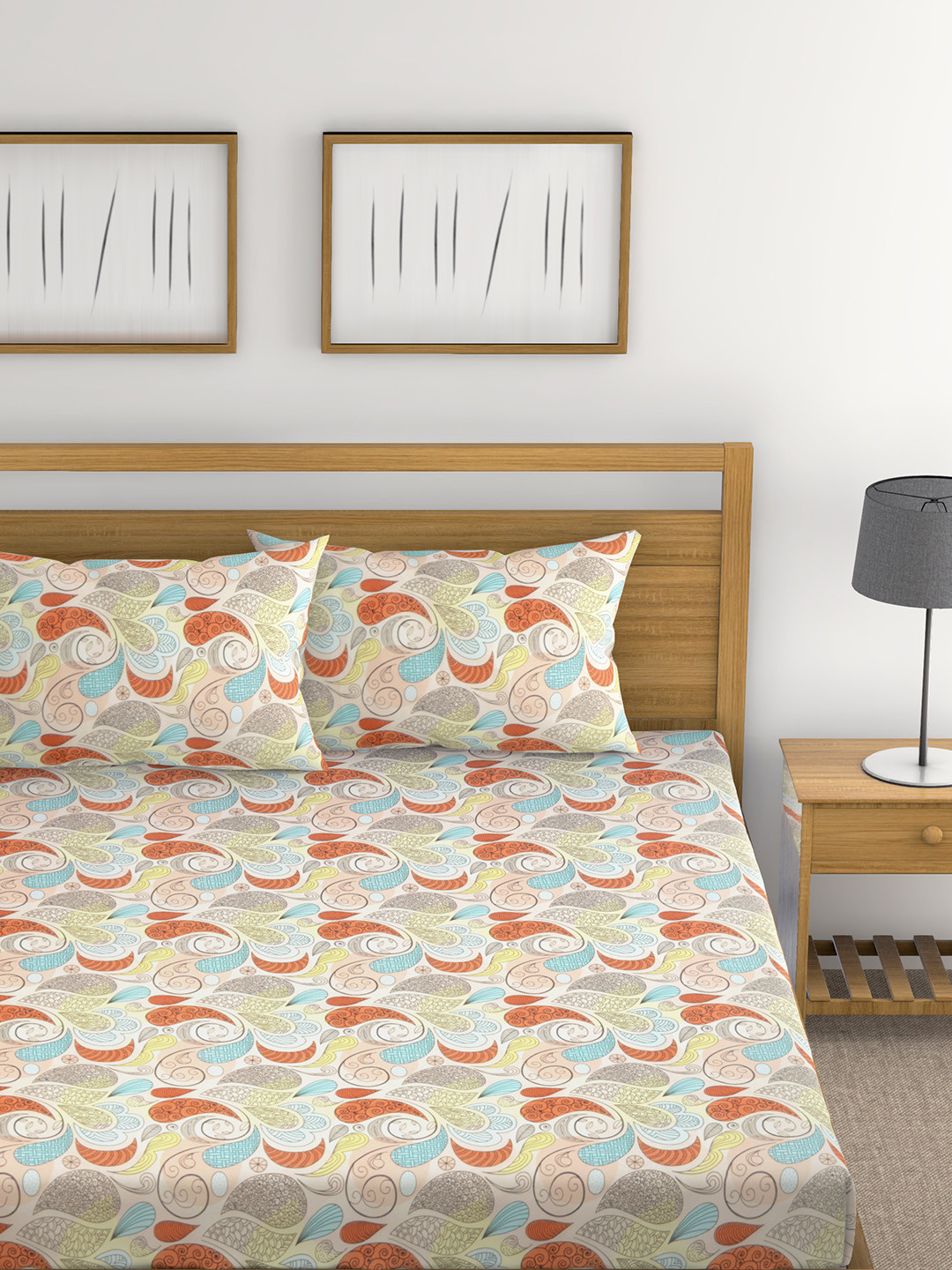 Buy Raymond Home Multicoloured Ethnic Motifs Double Bedsheet With 2