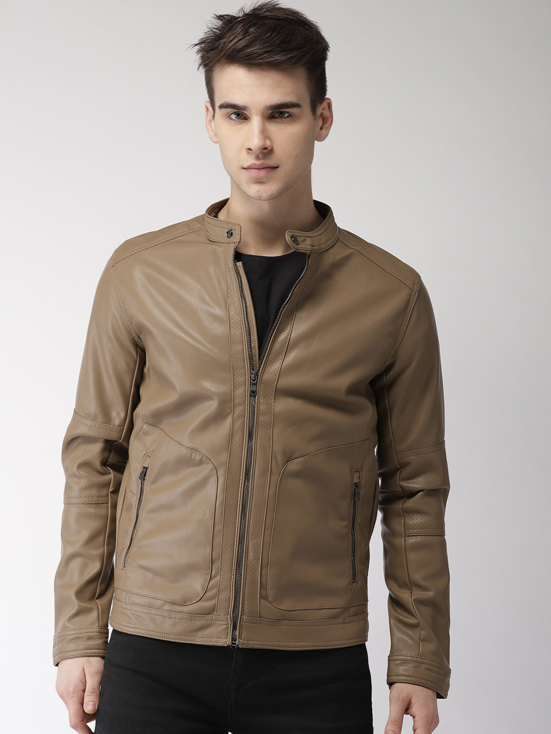 Buy Celio Men Brown Solid Biker Jacket Jackets for Men 7781738 Myntra
