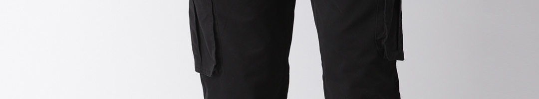 Buy FOREVER 21 Men Black Regular Fit Solid Cargos - Trousers for Men ...