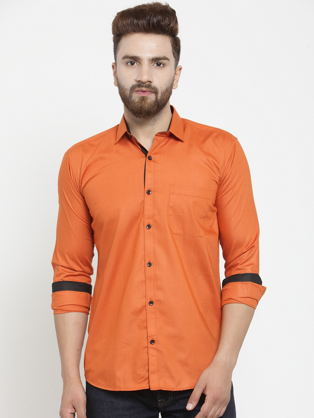 Buy JAINISH Men Orange Classic Slim Fit Solid Casual Shirt - Shirts for ...