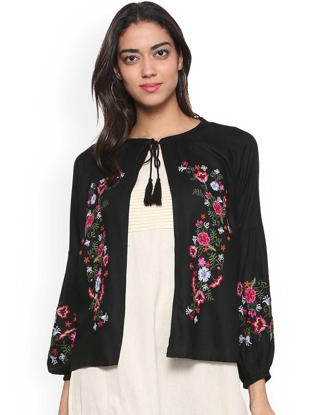 Buy People Women Black Embroidered Ethnic Jacket Jackets for Women
