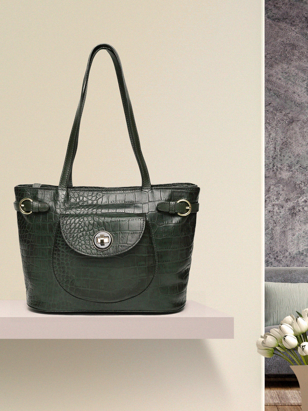 Buy Hidesign Green Textured Shoulder Bag Handbags for Women 7784206