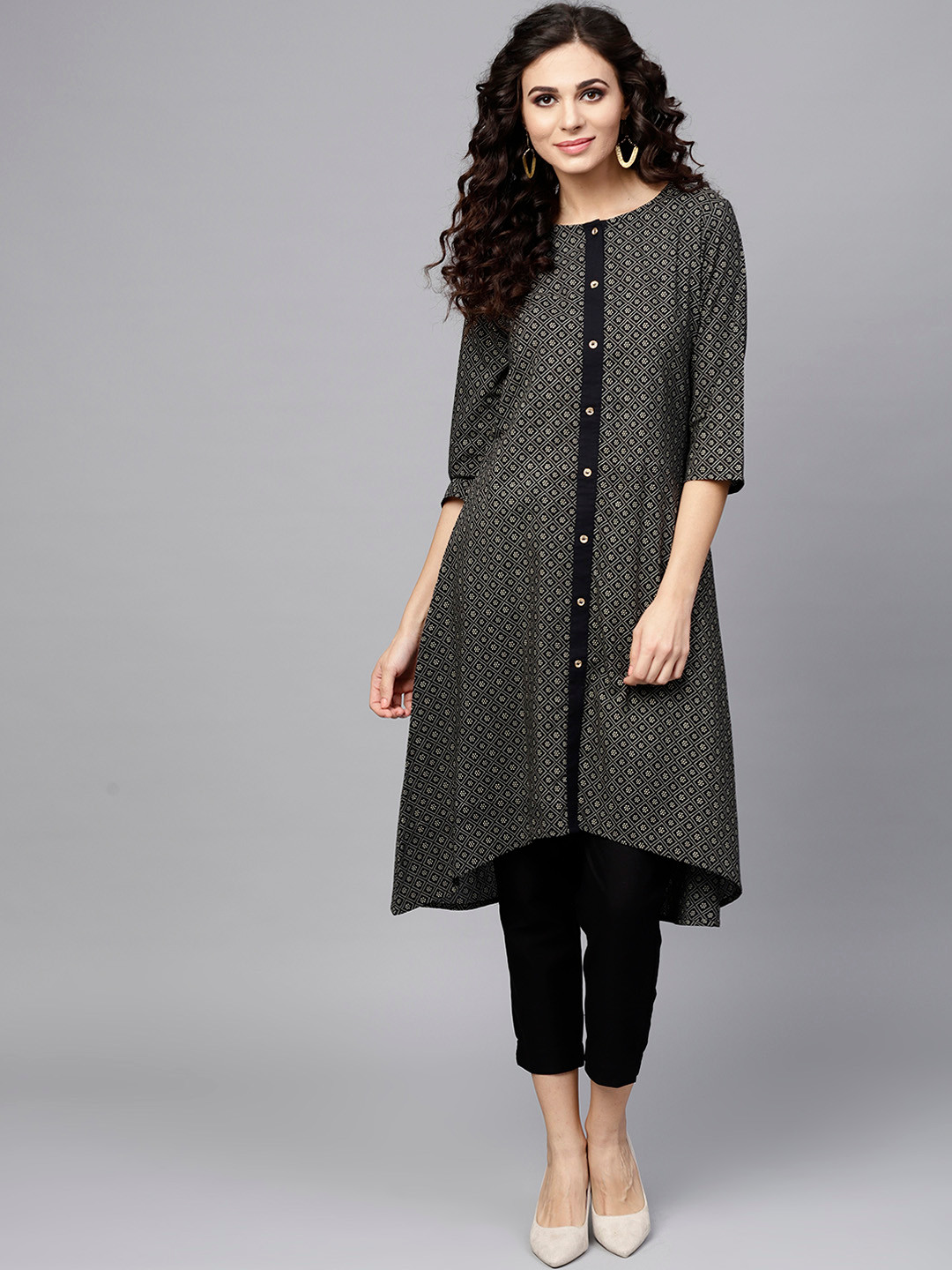 Buy Juniper Women Black & Beige Printed A Line Kurta - Kurtas for Women 7786861 | Myntra