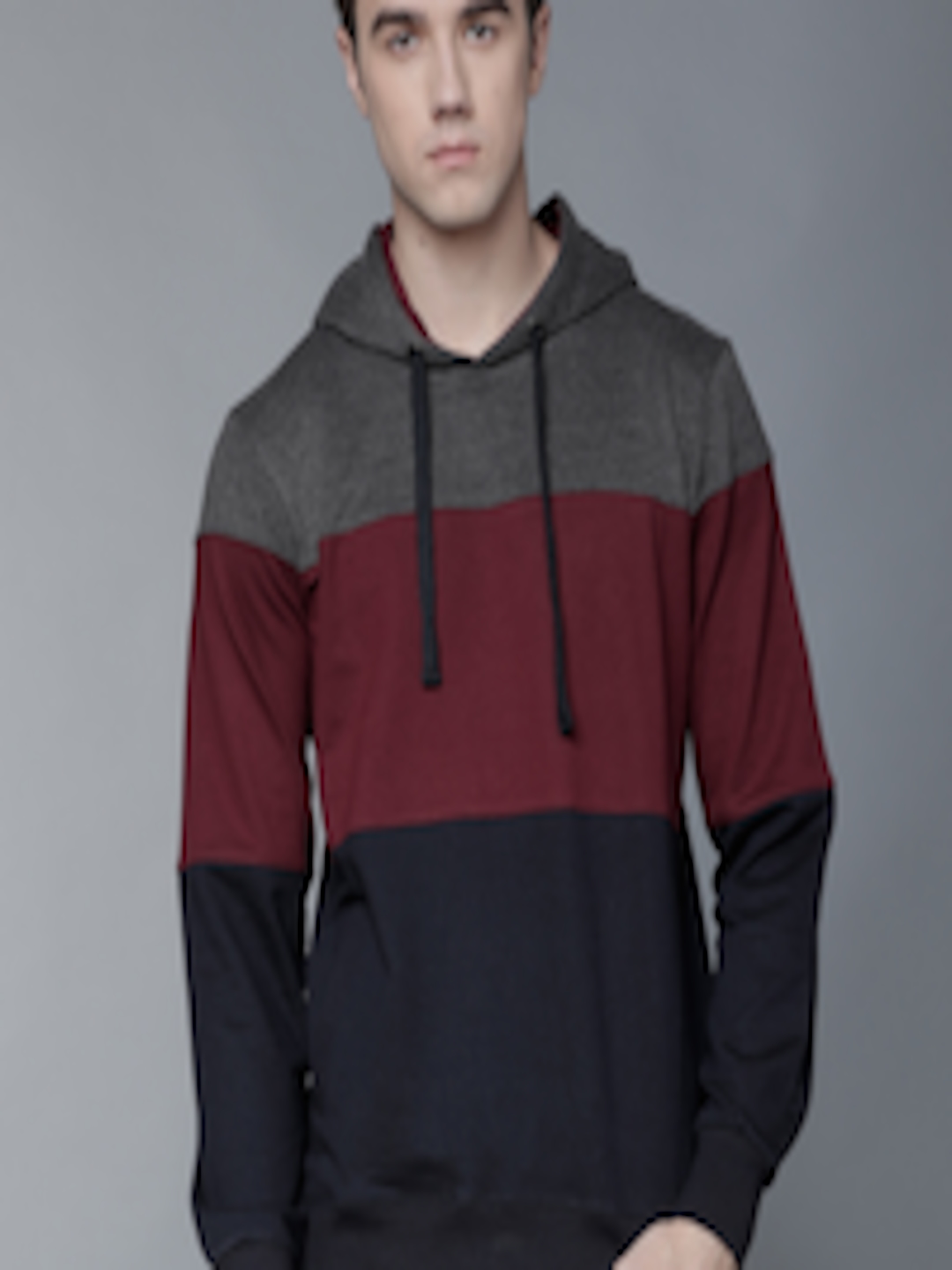 Buy HIGHLANDER Men Black & Maroon Colourblocked Hooded Sweatshirt ...