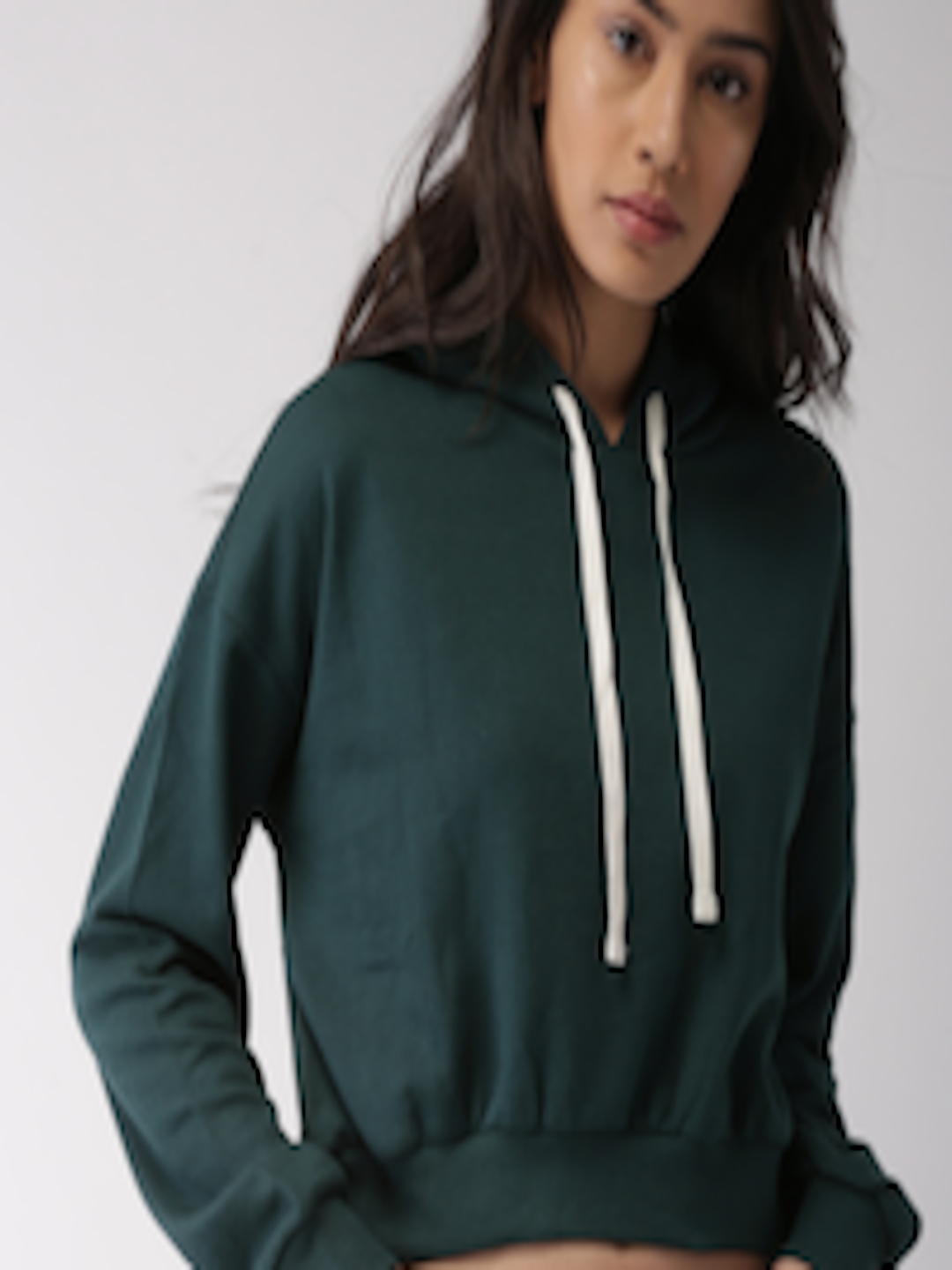 Buy FOREVER 21 Women Green Solid Hooded Sweatshirt - Sweatshirts for ...