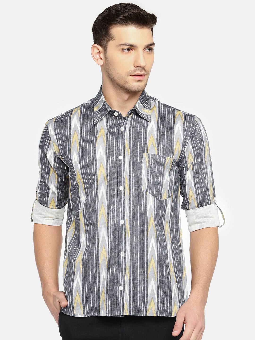 Buy SOHO By MAFATLAL Men Grey Slim Fit Striped Casual Shirt - Shirts ...