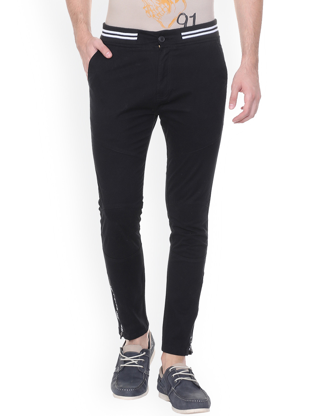 Buy People Men Black Skinny Fit Solid Regular Trousers - Trousers for Men 7798259 | Myntra