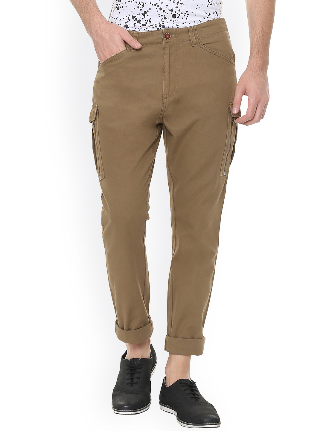 Buy People Men Brown Slim Fit Solid Cargos Trousers for Men 7798263