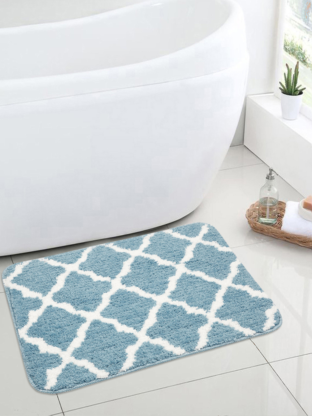 Buy Saral Home Set Of 2 Turquoise Blue Microfibre Anti Slip Bath Rugs